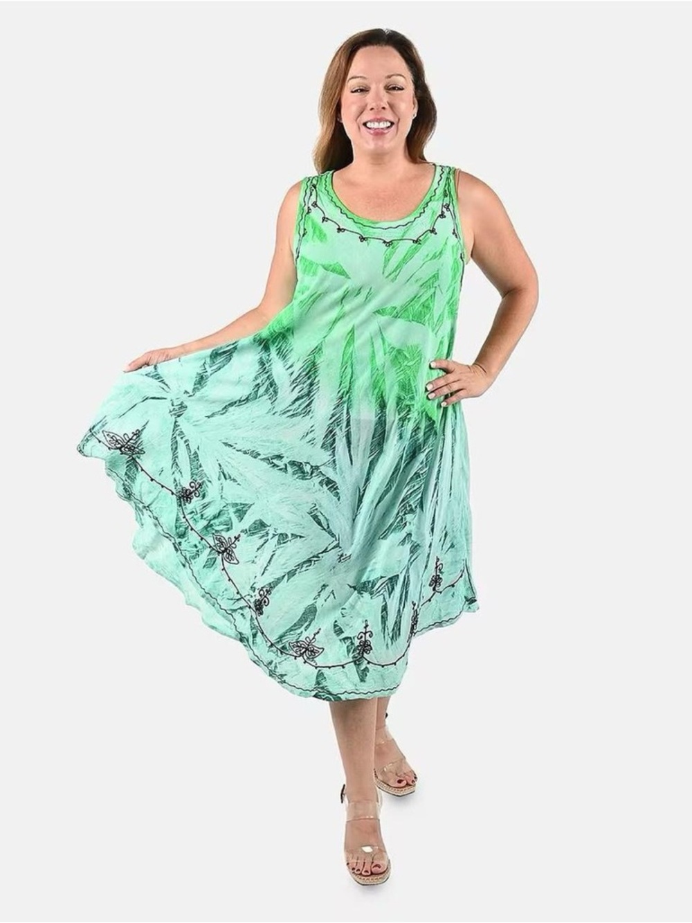 Tamsy Women's Green Gradient Maxi Dress - Sleeveless Summer Sundress